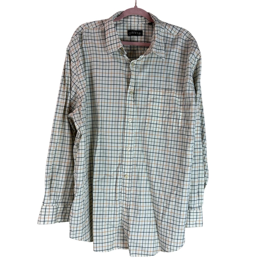 Orvis Plaid Button Down Shirt Long Sleeve Collared Casual XXL 2XL‎ White Classic